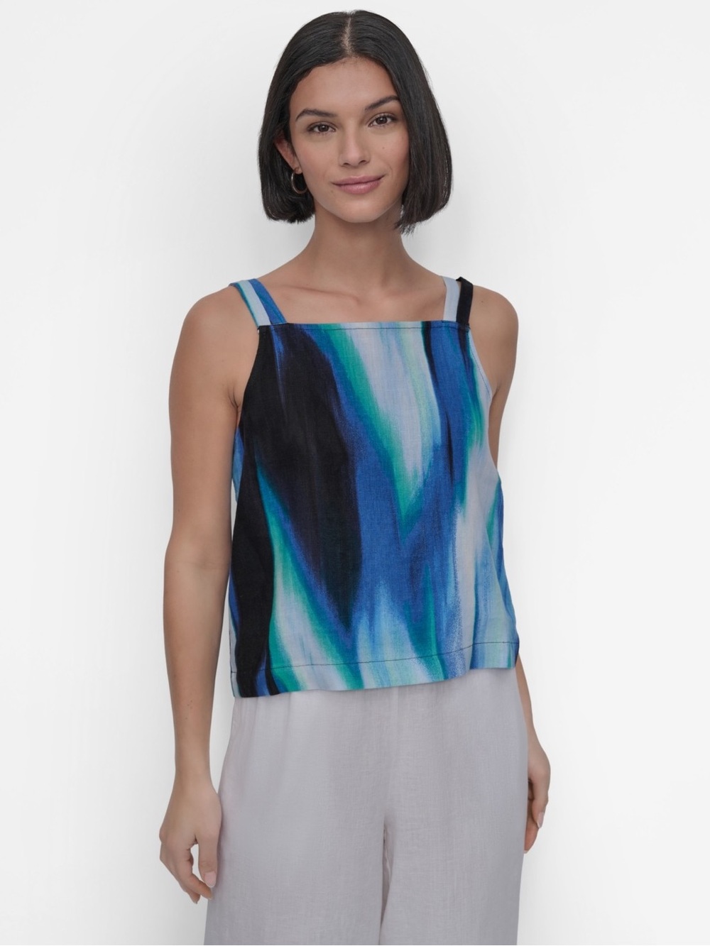 DKNY Blue & Black Abstract Square-Neck Tank Top